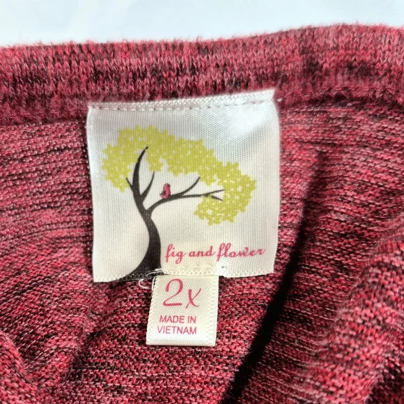 NWOT Fig & Flower Burgundy Floral Embroidered Tie-Front Knit Cardigan Blouse 2X - Picture 2 of 10